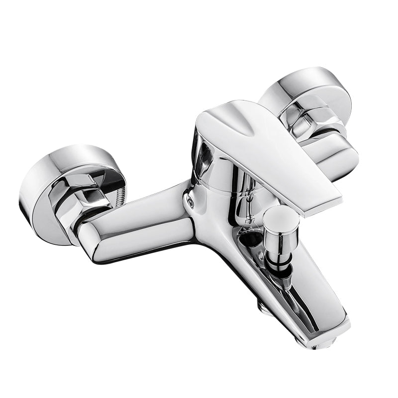 Contemporary Wall Mounted Bathroom Faucet Lever Handles 2 Hole Faucets Brass Faucet