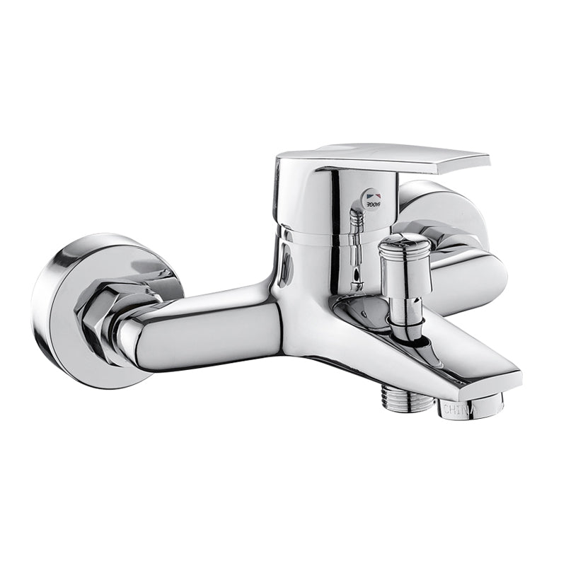 Contemporary Wall Mounted Bathroom Faucet Lever Handles 2 Hole Faucets Brass Faucet