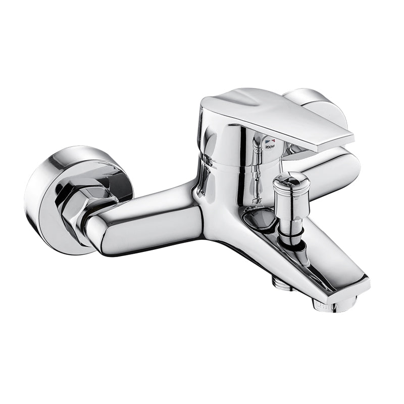 Contemporary Wall Mounted Bathroom Faucet Lever Handles 2 Hole Faucets Brass Faucet