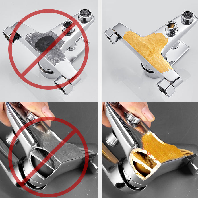 Contemporary Wall Mounted Bathroom Faucet Lever Handles 2 Hole Faucets Brass Faucet