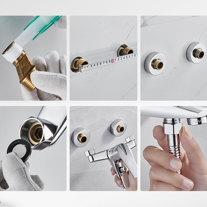 Contemporary Wall Mounted Bathroom Faucet Lever Handles 2 Hole Faucets Brass Faucet
