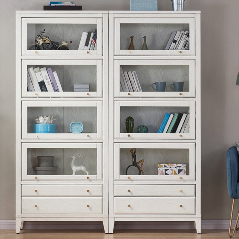 Modern Closed Back Bookcase Standard White Wood Bookshelf with Doors