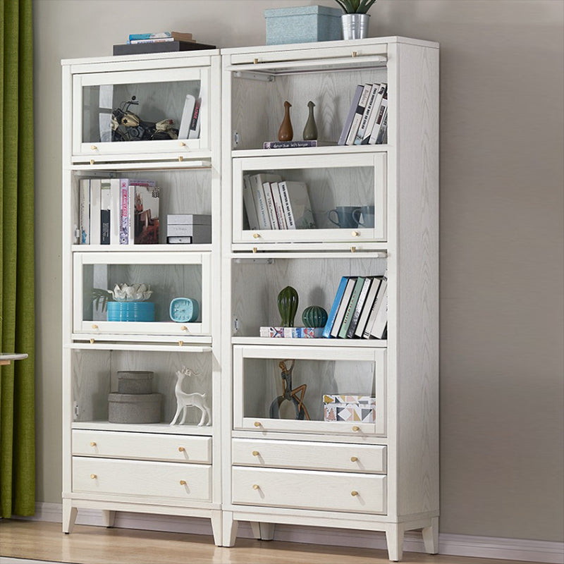 Modern Closed Back Bookcase Standard White Wood Bookshelf with Doors