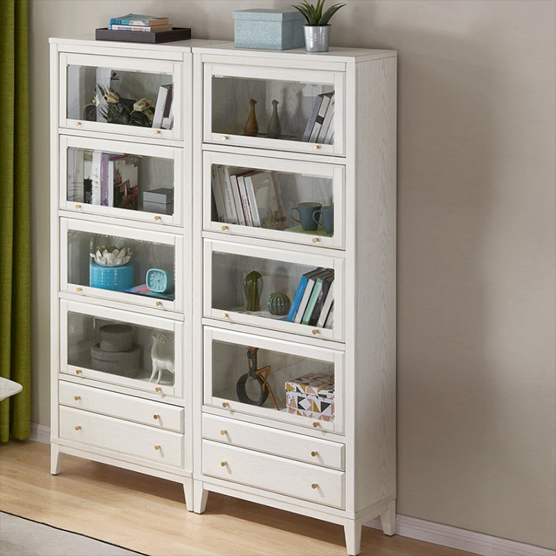 Modern Closed Back Bookcase Standard White Wood Bookshelf with Doors
