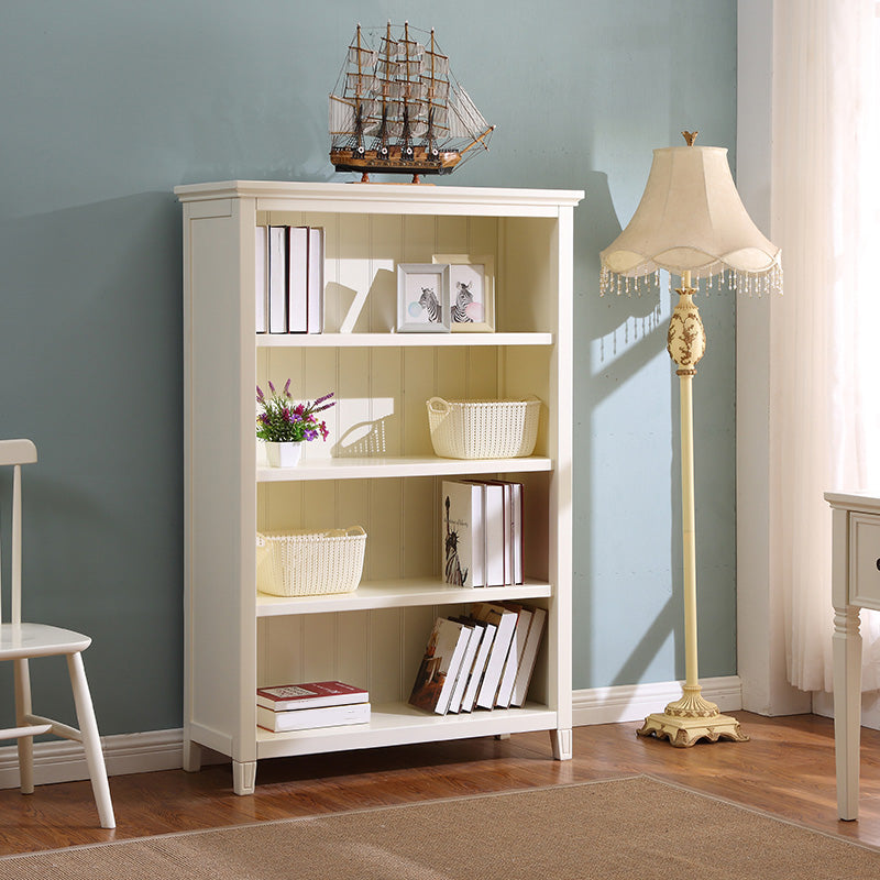 Modern Style Closed Back Book Shelf Standard Wooden Bookcase in White