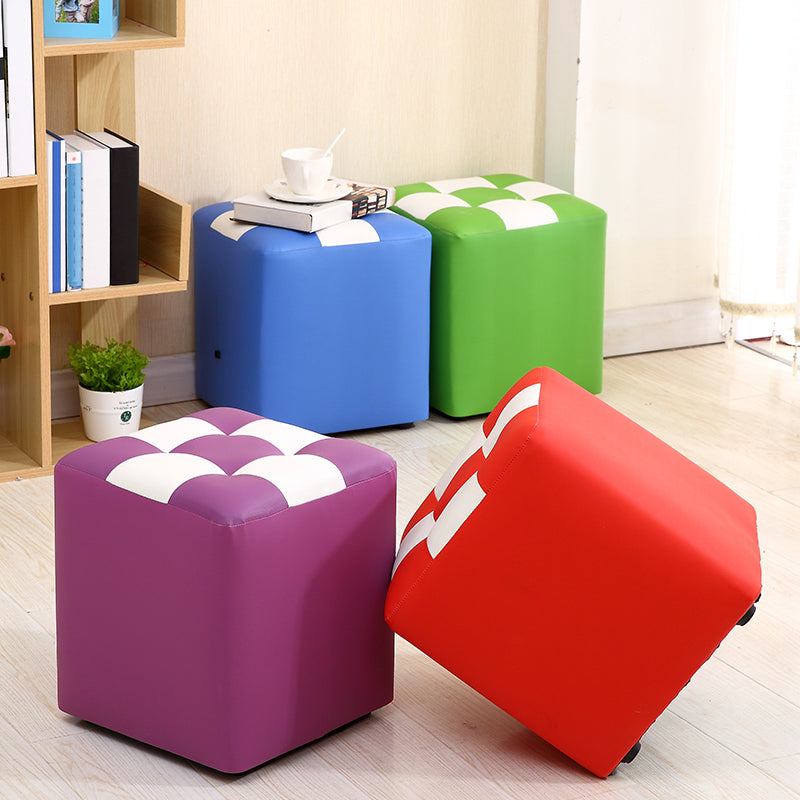 Purple Modern Pouf Leather Check Print Pouf for Drawing Room