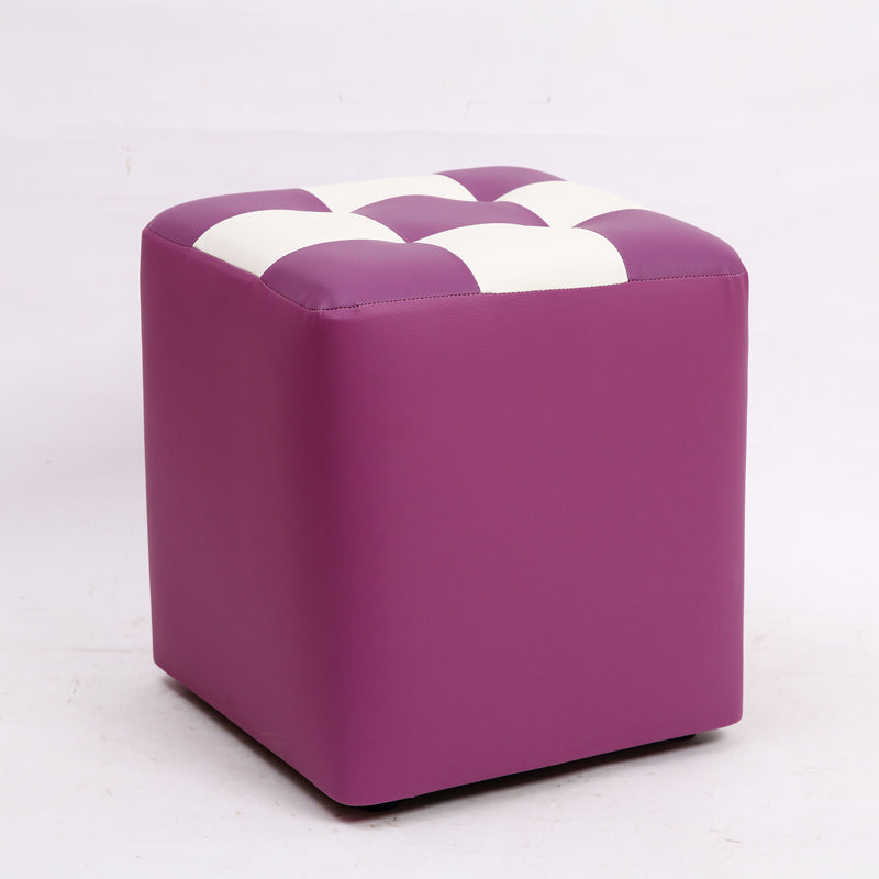 Purple Modern Pouf Leather Check Print Pouf for Drawing Room
