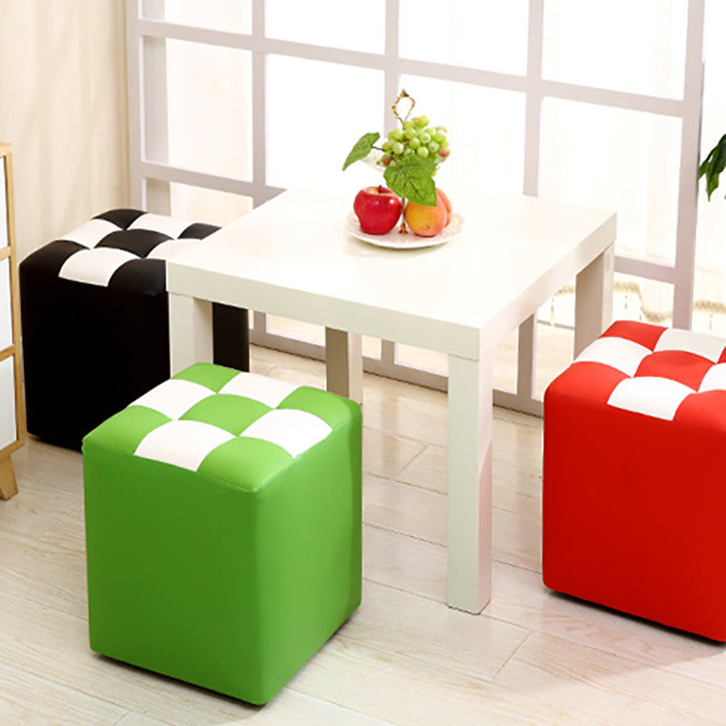 Purple Modern Pouf Leather Check Print Pouf for Drawing Room