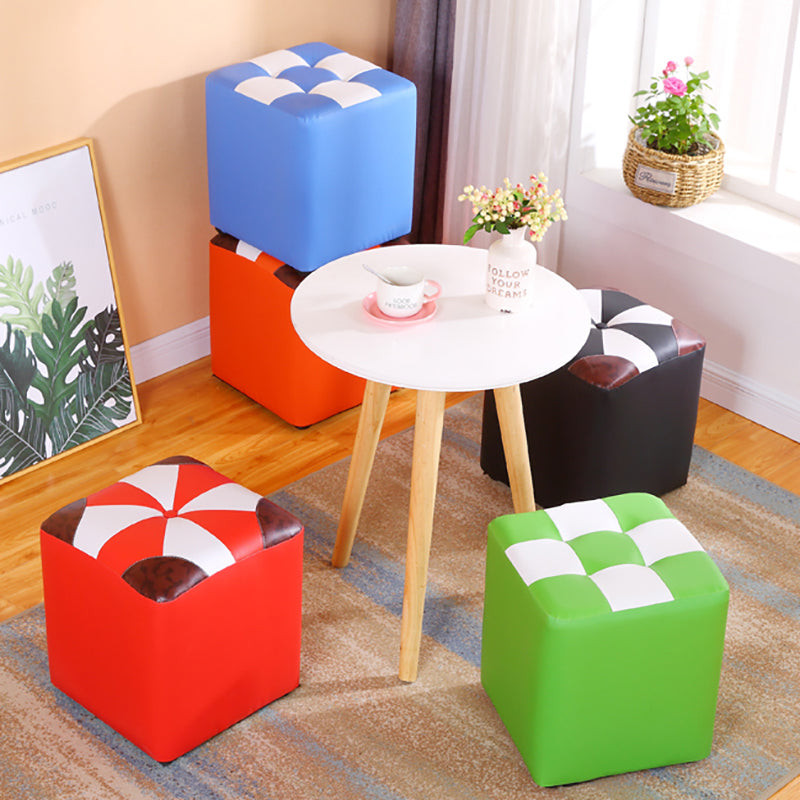 Purple Modern Pouf Leather Check Print Pouf for Drawing Room