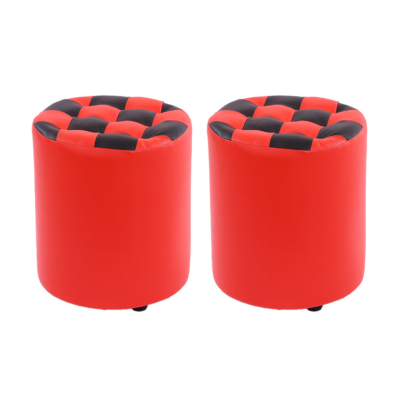Modern Round Pouf Plaid Pattern Leather Pouf for Drawing Room
