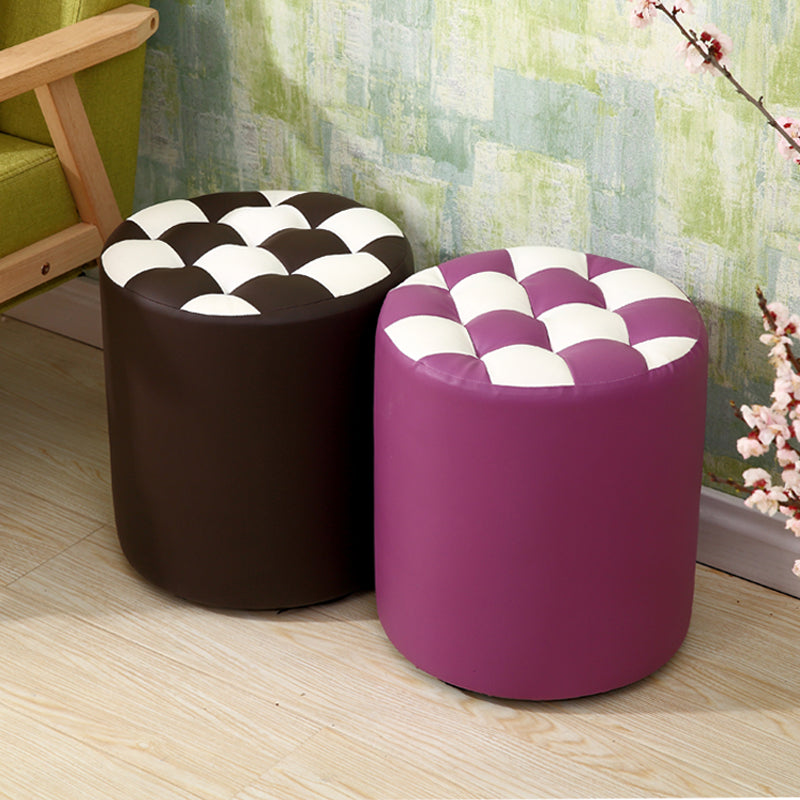 Modern Round Pouf Plaid Pattern Leather Pouf for Drawing Room