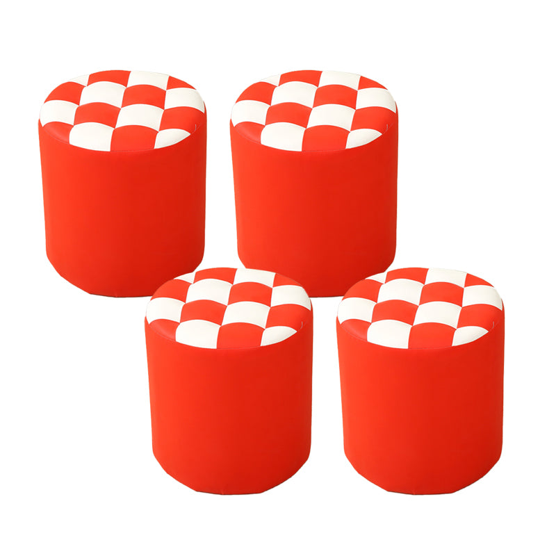 Modern Round Pouf Plaid Pattern Leather Pouf for Drawing Room