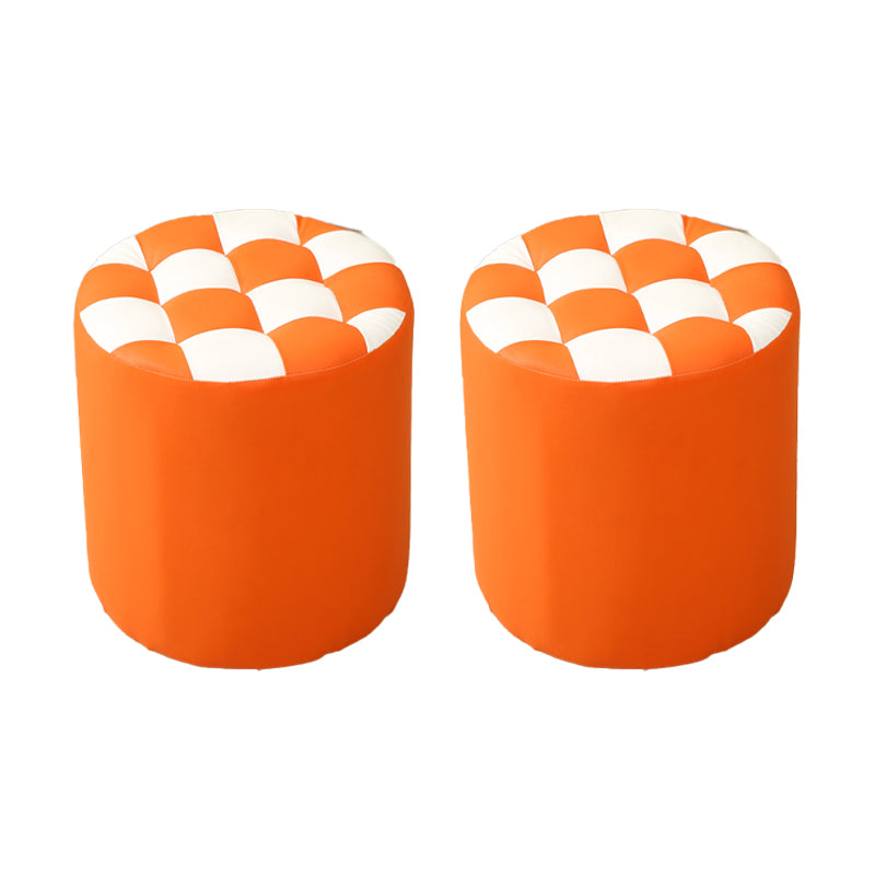 Modern Round Pouf Plaid Pattern Leather Pouf for Drawing Room