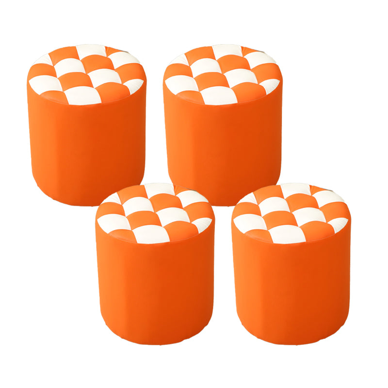 Modern Round Pouf Plaid Pattern Leather Pouf for Drawing Room