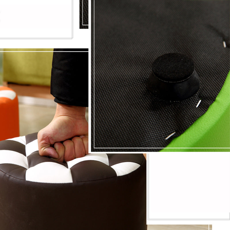 Modern Round Pouf Plaid Pattern Leather Pouf for Drawing Room
