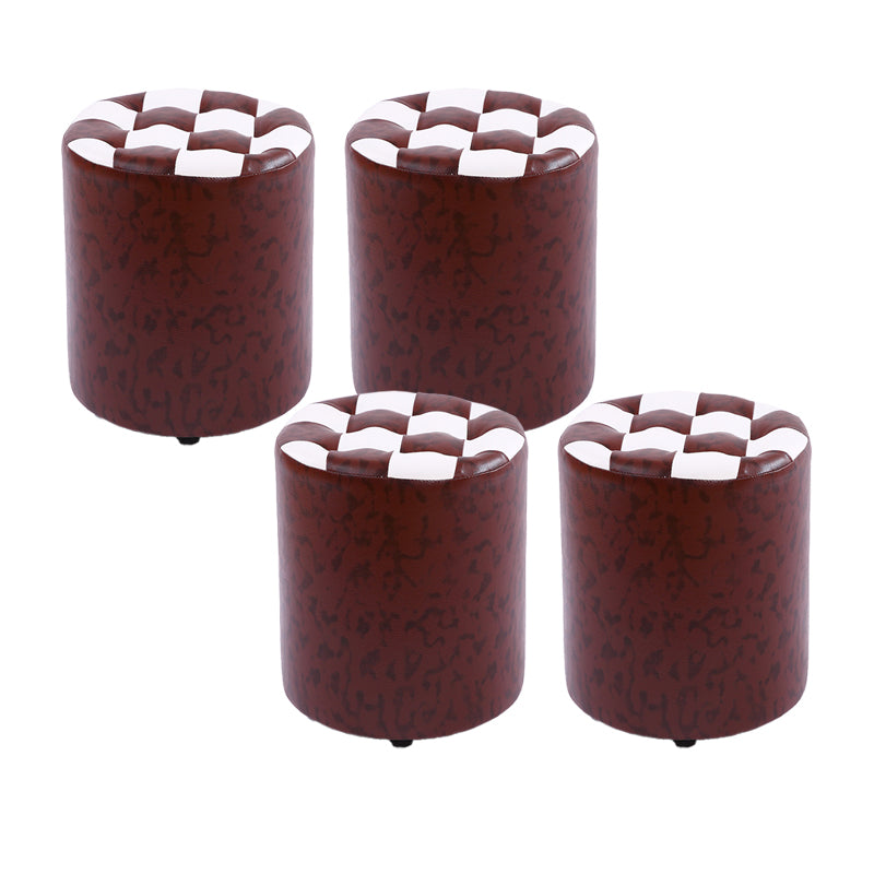 Modern Round Pouf Plaid Pattern Leather Pouf for Drawing Room