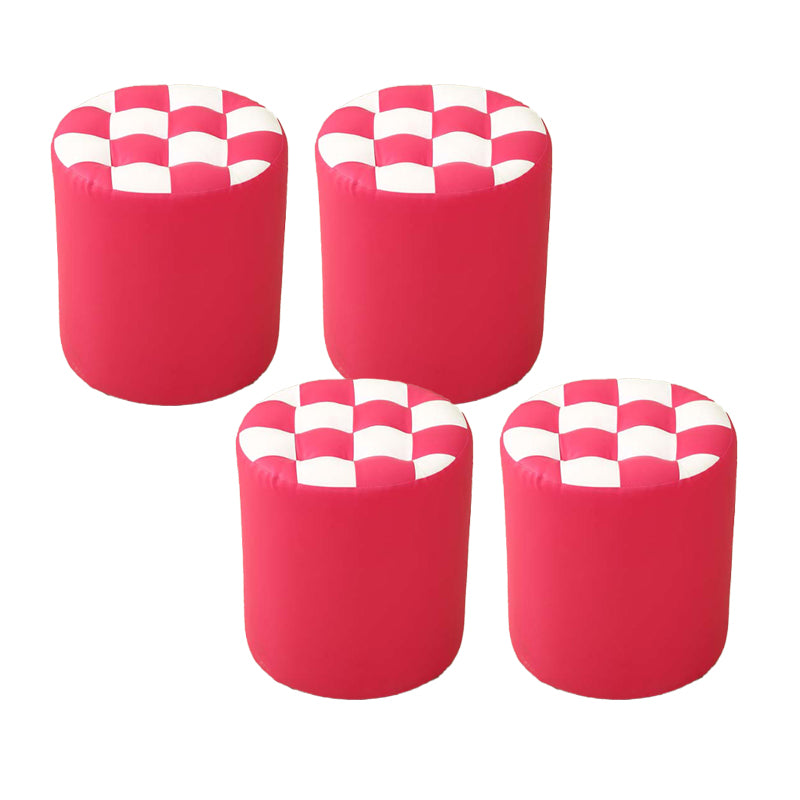 Modern Round Pouf Plaid Pattern Leather Pouf for Drawing Room