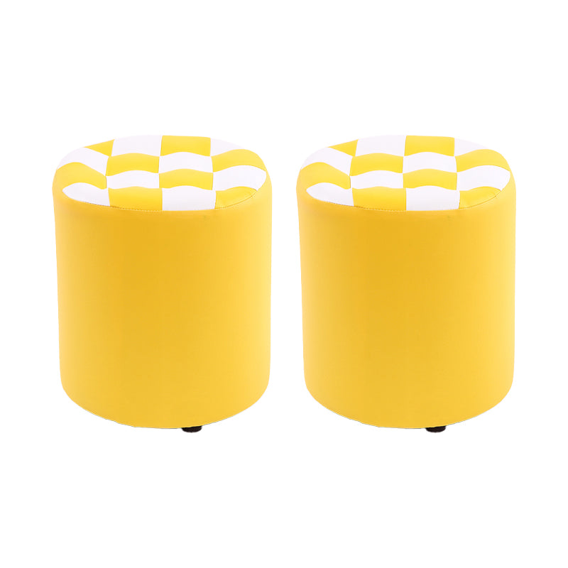 Modern Round Pouf Plaid Pattern Leather Pouf for Drawing Room