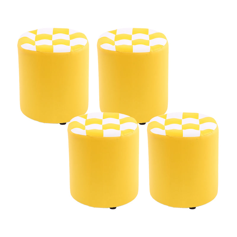 Modern Round Pouf Plaid Pattern Leather Pouf for Drawing Room