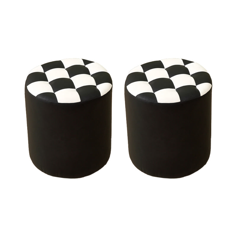 Modern Round Pouf Plaid Pattern Leather Pouf for Drawing Room
