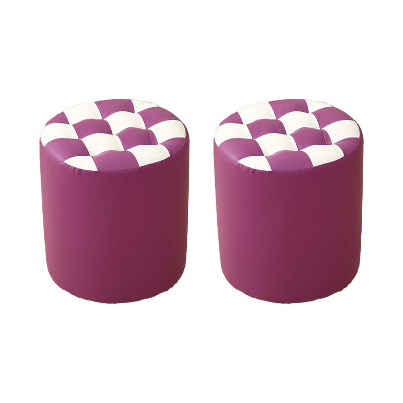 Modern Round Pouf Plaid Pattern Leather Pouf for Drawing Room