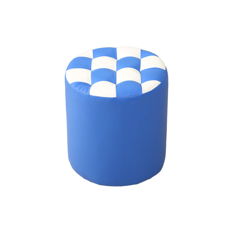Modern Round Pouf Plaid Pattern Leather Pouf for Drawing Room