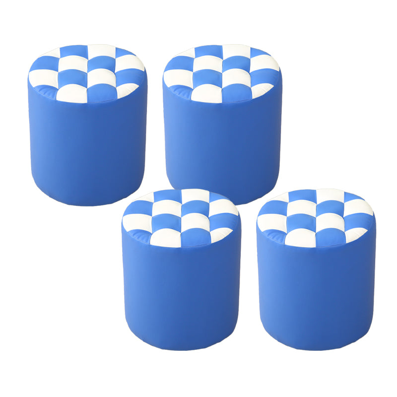 Modern Round Pouf Plaid Pattern Leather Pouf for Drawing Room