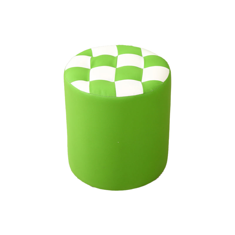 Modern Round Pouf Plaid Pattern Leather Pouf for Drawing Room
