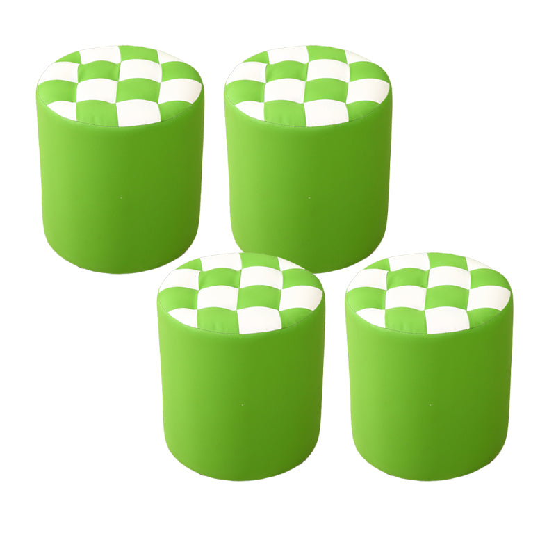 Modern Round Pouf Plaid Pattern Leather Pouf for Drawing Room