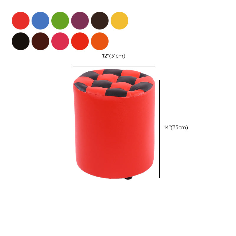 Modern Round Pouf Plaid Pattern Leather Pouf for Drawing Room