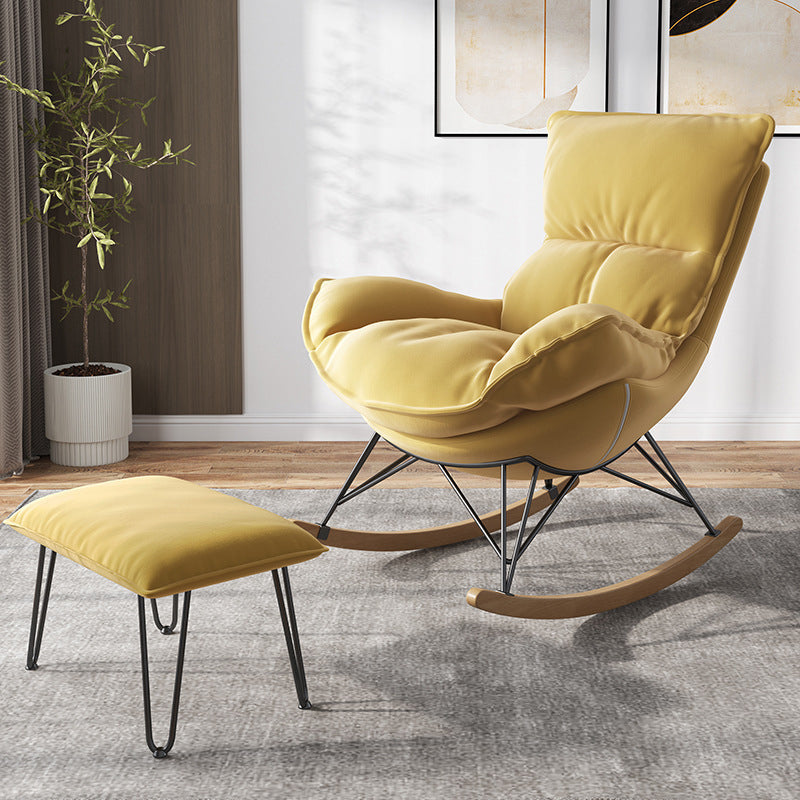 Contemporary Rocking Chair Faux Leather Water Resistant Plain Rocker Chair with Ottoman