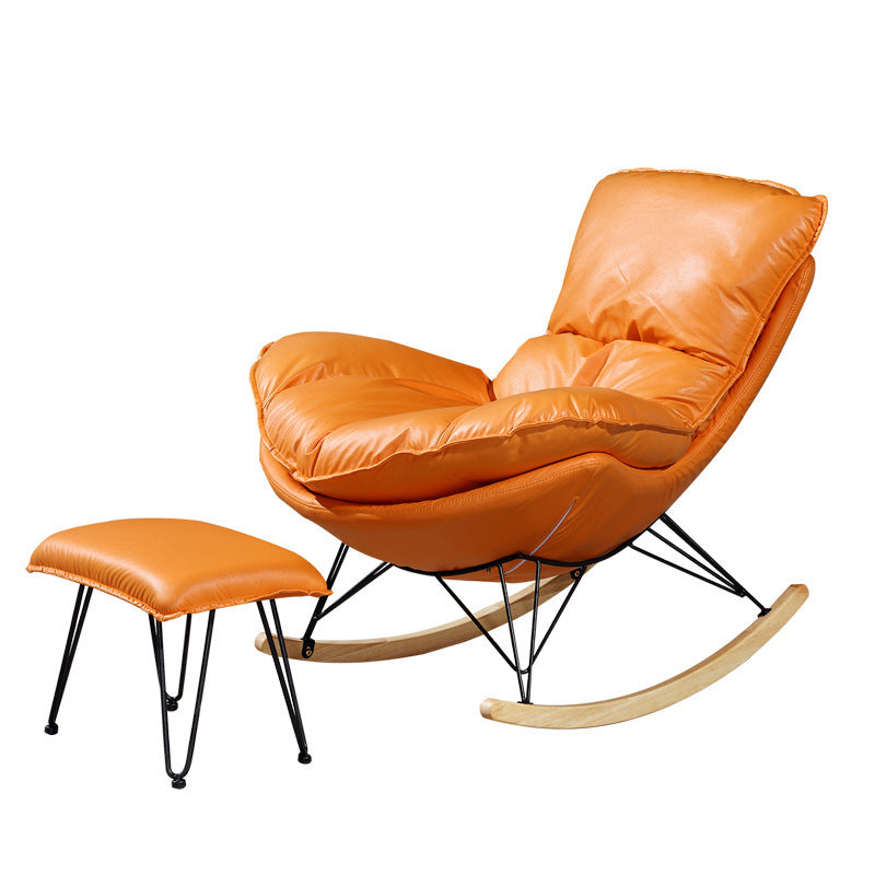 Contemporary Rocking Chair Faux Leather Water Resistant Plain Rocker Chair with Ottoman
