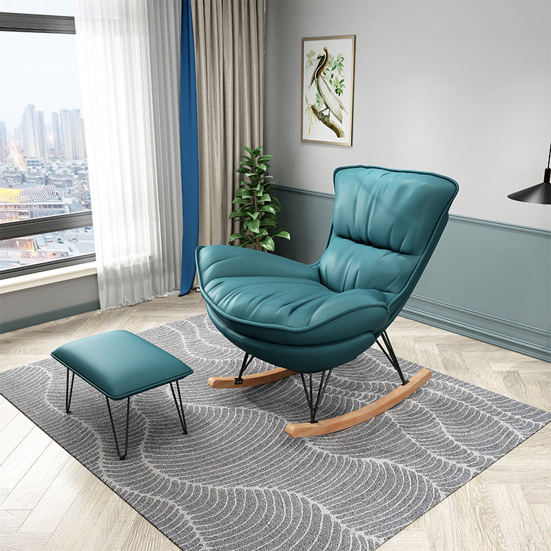 Contemporary Rocking Chair Faux Leather Water Resistant Plain Rocker Chair with Ottoman