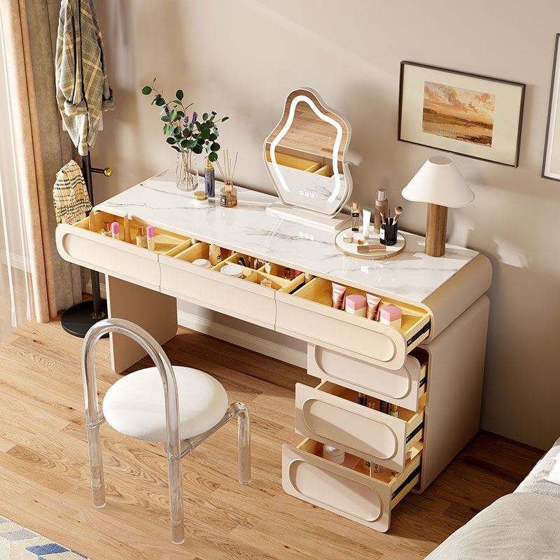 Glam Stone Beige Vanity Desk Bedroom Vanity Dressing Table with Drawer