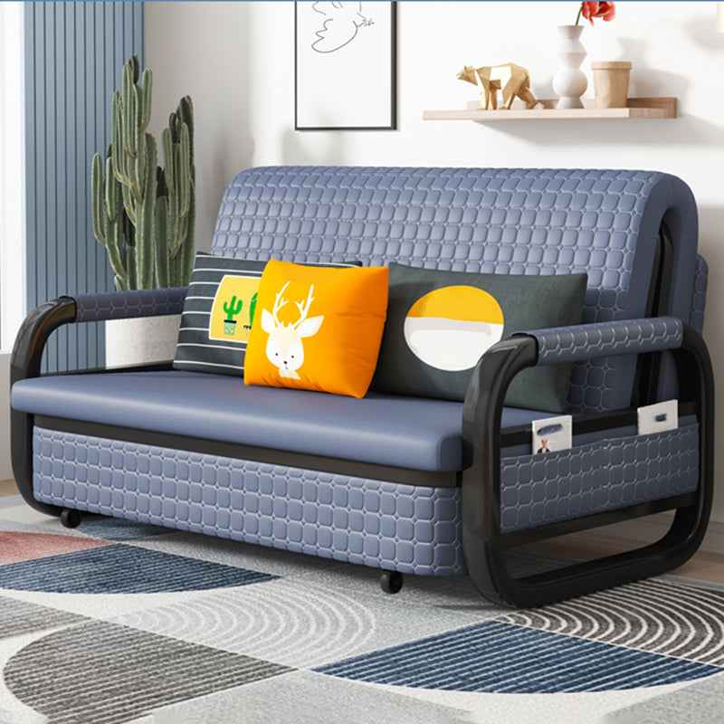 Modern Sofa Bed in Blue Faux Leather Futon And Mattress with Storage