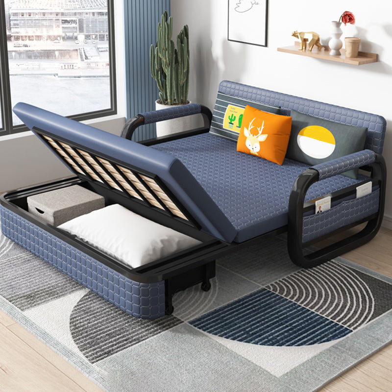 Modern Sofa Bed in Blue Faux Leather Futon And Mattress with Storage
