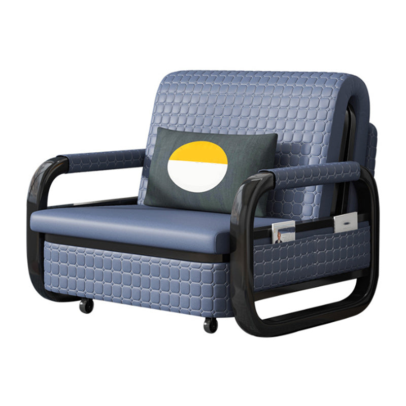 Modern Sofa Bed in Blue Faux Leather Futon And Mattress with Storage