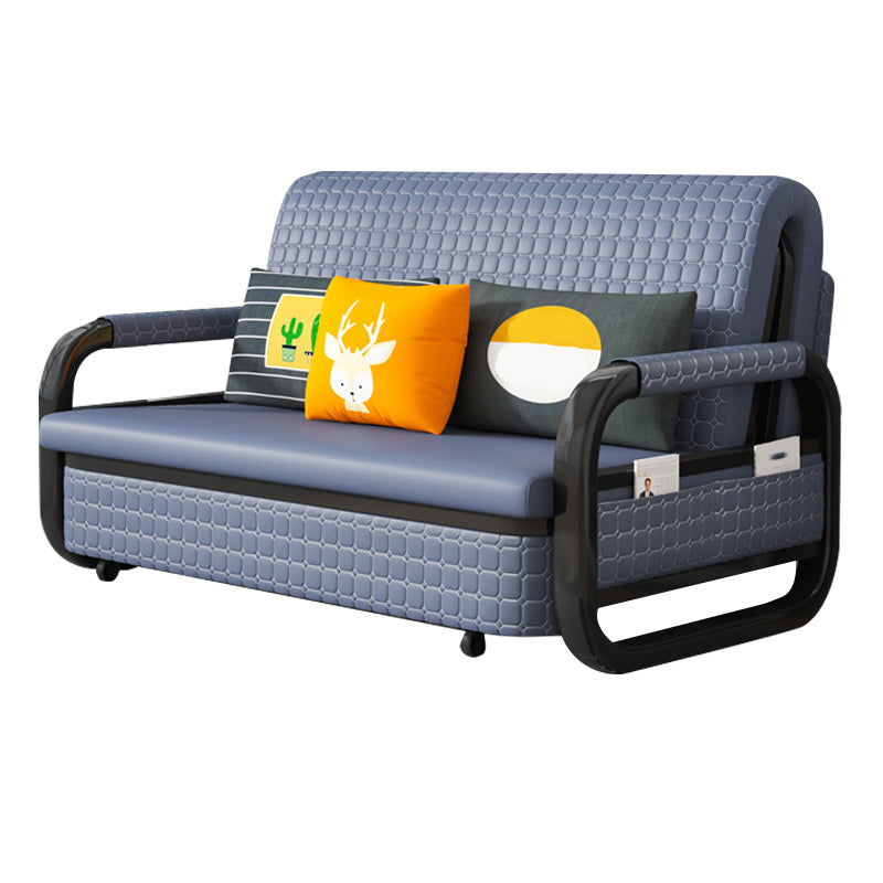 Modern Sofa Bed in Blue Faux Leather Futon And Mattress with Storage