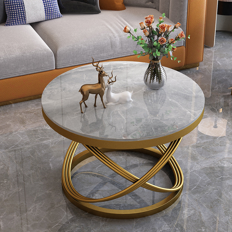 Slate and Metal Single Coffee Table Frame Round Glam Coffee Table