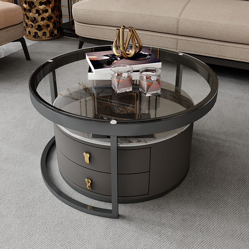 Contemporary Coffee Table Set Round 2-Piece Coffee Cocktail Table