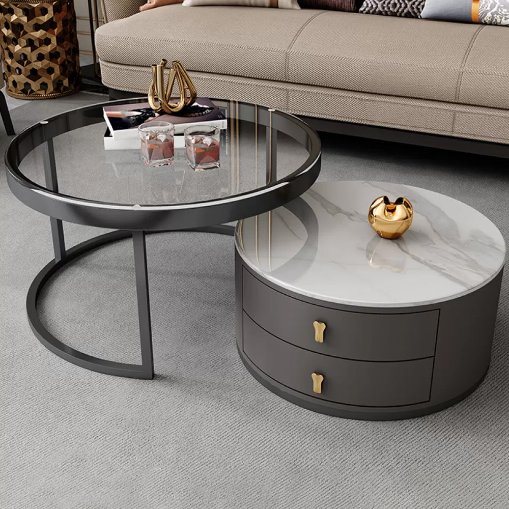 Contemporary Coffee Table Set Round 2-Piece Coffee Cocktail Table