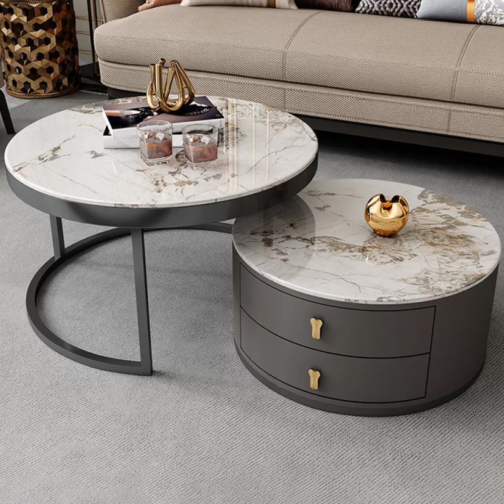 Contemporary Coffee Table Set Round 2-Piece Coffee Cocktail Table
