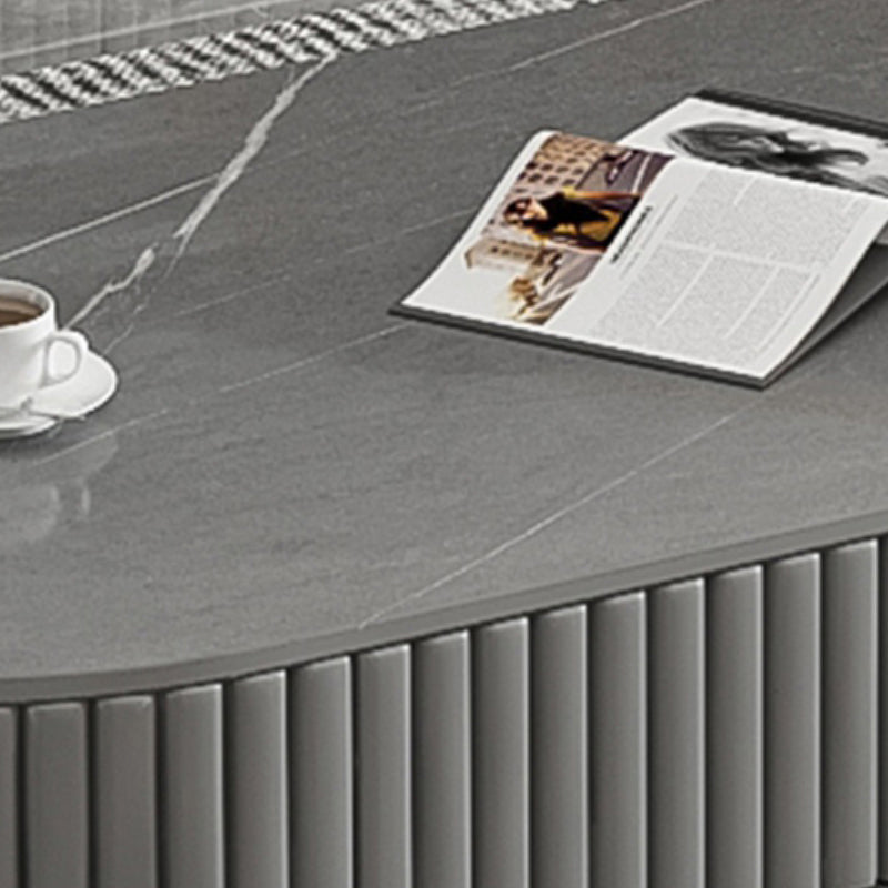 Round Coffee Table Slate Frame Nesting Coffee Table Set with 2 Drawers