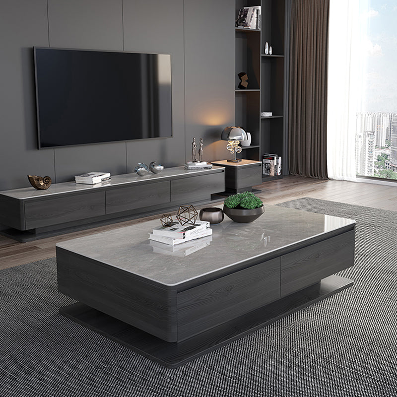 16"H Contemporary Coffee Table Slate Rectangle Single Cocktail Table