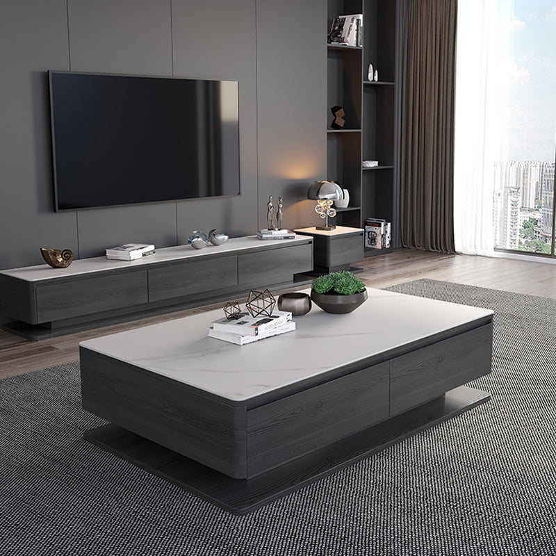 16"H Contemporary Coffee Table Slate Rectangle Single Cocktail Table