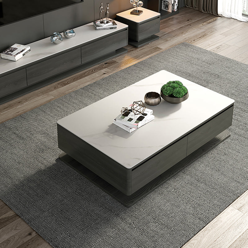 16"H Contemporary Coffee Table Slate Rectangle Single Cocktail Table