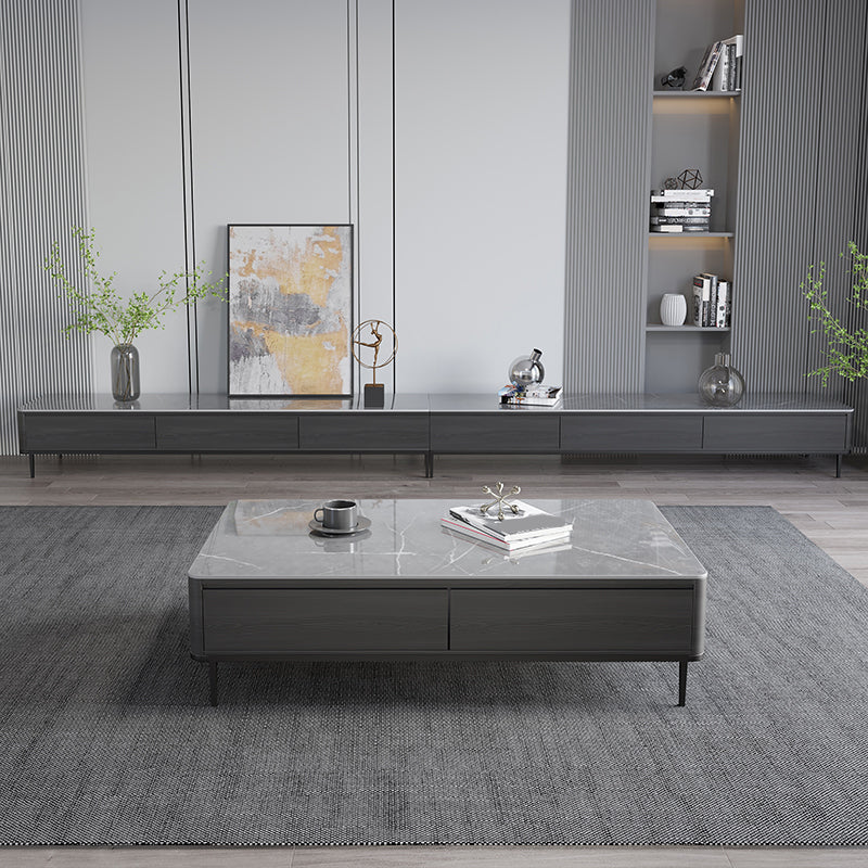 16"H Contemporary Coffee Table Slate 4 Legs Single Coffee Cocktail Table