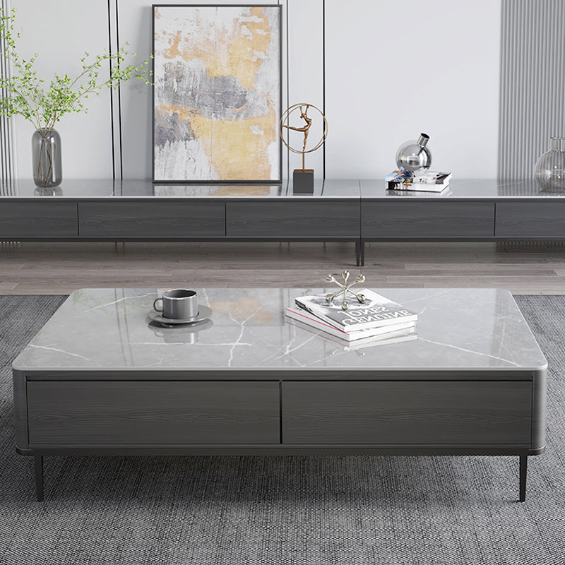 16"H Contemporary Coffee Table Slate 4 Legs Single Coffee Cocktail Table