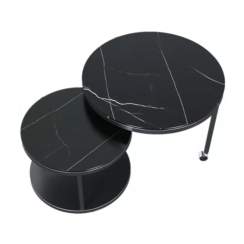 Contemporary Coffee Table Set Slate Round 2-Piece Coffee Cocktail Table