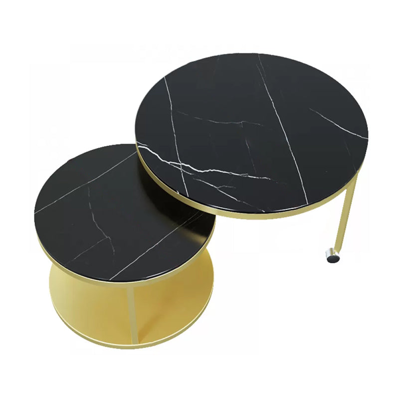 Contemporary Coffee Table Set Slate Round 2-Piece Coffee Cocktail Table